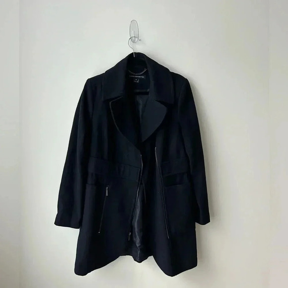French connection navy blue long wool blend moto jacket coat - Picture 2 of 10